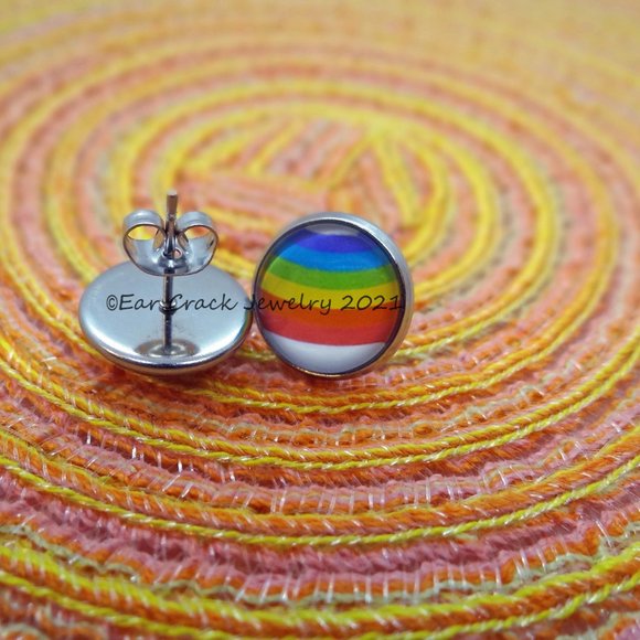 Hand Crafted 12 mm rainbow stud earrings - Picture 2 of 6